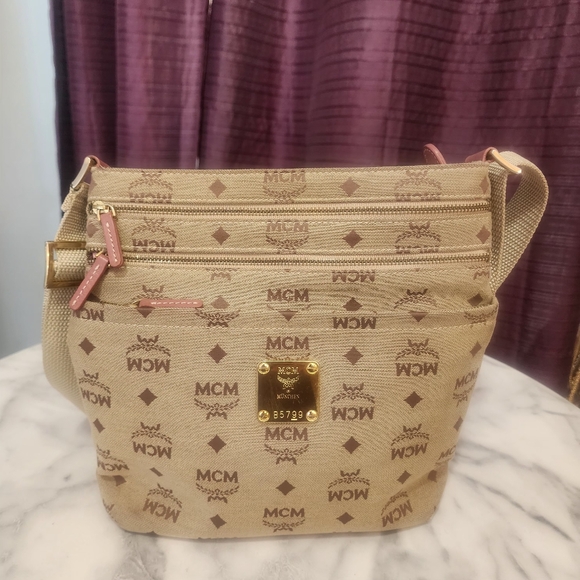 Authentic Vintage MCM logoglam Canvas Khaki Crossbody Bag - Picture 1 of 12